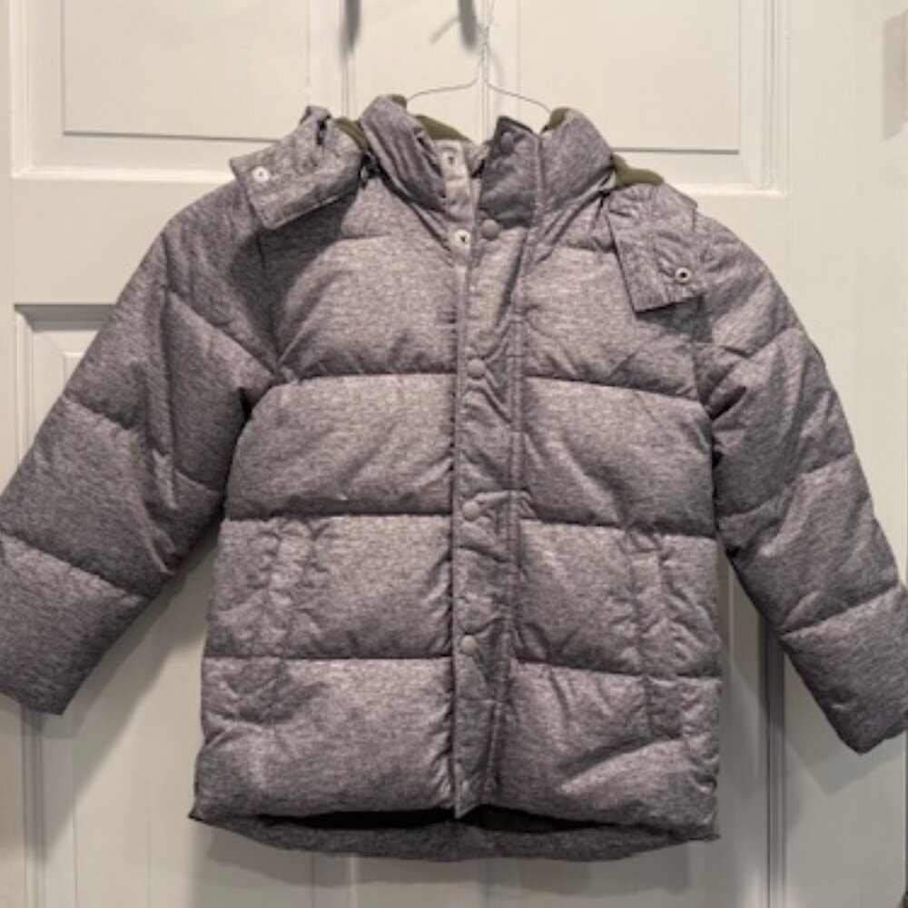 Gap Puffer Kids Warmest Jacket Style Winter Coat Heather Gray & Green Fleece 5y